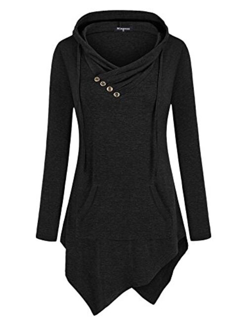 Miagooo Uneven Hemline Hoody Shirt Pocket Tunic Long Sleeve Casual Tops