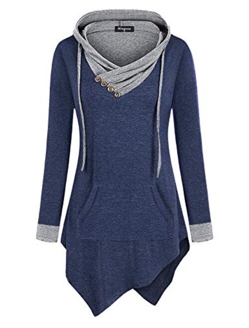 Miagooo Uneven Hemline Hoody Shirt Pocket Tunic Long Sleeve Casual Tops