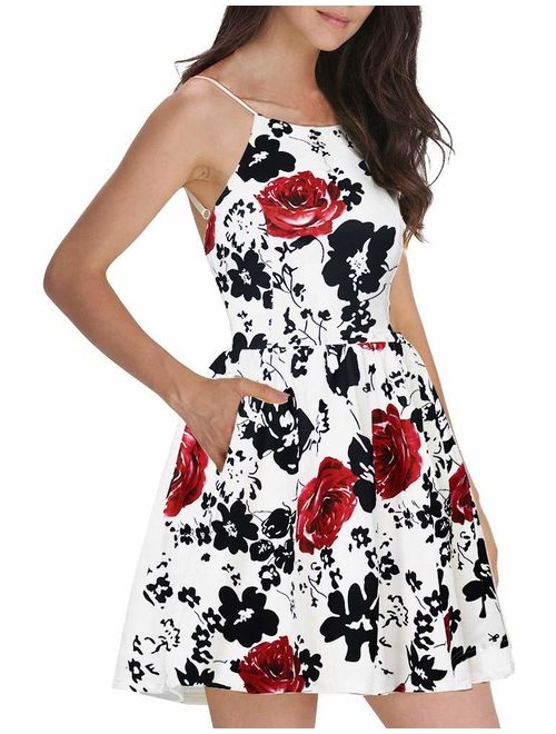 FANCYINN Women Sexy Spaghetti Strap Floral Print Mini Casual Dress