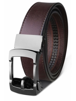 Men's Holeless Leather Ratchet Click Belt - Trim to Perfect Fit (Various Styles and Colors)