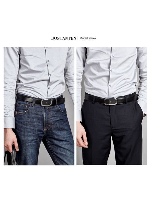 BOSTANTEN Men's Leather Ratchet Dress Belt with Automatic Sliding Buckle