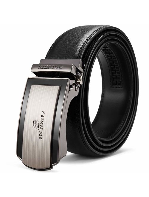 BOSTANTEN Men's Leather Ratchet Dress Belt with Automatic Sliding Buckle