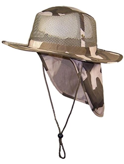 Tropic Hats Summer Wide Brim Mesh Safari/Outback W/Neck Flap & Snap Up Sides