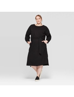 Women's Plus Size Long Sleeve Boat Neck Midi Sweater Dress - Prologue