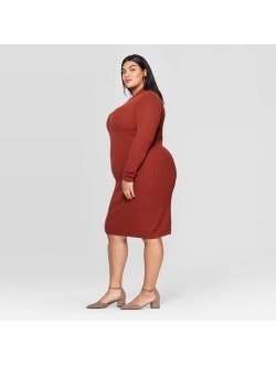 Women's Plus Size Long Sleeve Turtleneck Ribbed Sweater Dress - Ava & Viv™