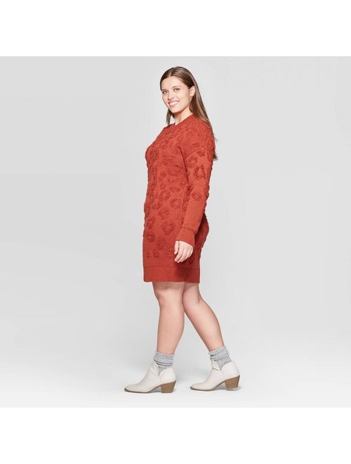 Women's Plus Size Leopard Print Long Sleeve Crewneck Sweater Dress - Universal Thread