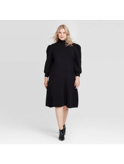 Women's Plus Size Puff Long Sleeve High Neck Sweater Dress - Who What Wear