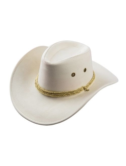 UwantC Mens Faux Felt Western Cowboy Hat Fedora Outdoor Wide Brim Hat with Strap