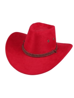 UwantC Mens Faux Felt Western Cowboy Hat Fedora Outdoor Wide Brim Hat with Strap