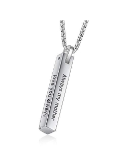 diamondidde Personalized Custom Message Names Pendant Necklace Unisex Stainless Steel Vertical Cuboid Bar Necklace