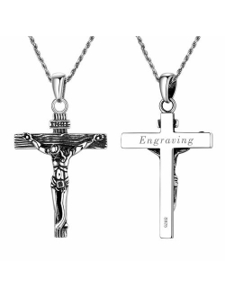 U7 Men Crucifix Cross Pendant with Chain Baptism Christian Jewelry Stainless Steel/18K Gold/Rose Gold Jesus Necklace, Free Engraving & Send Gift Box