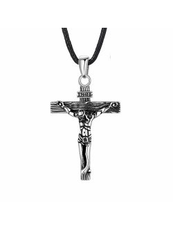 U7 Men Crucifix Cross Pendant with Chain Baptism Christian Jewelry Stainless Steel/18K Gold/Rose Gold Jesus Necklace, Free Engraving & Send Gift Box