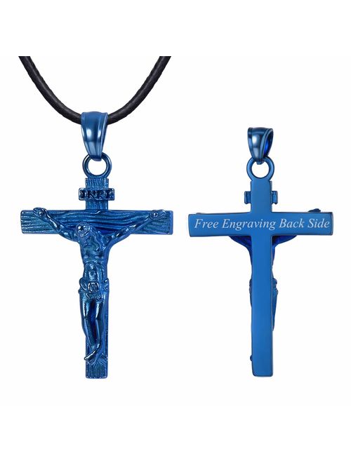 U7 Men Crucifix Cross Pendant with Chain Baptism Christian Jewelry Stainless Steel/18K Gold/Rose Gold Jesus Necklace, Free Engraving & Send Gift Box