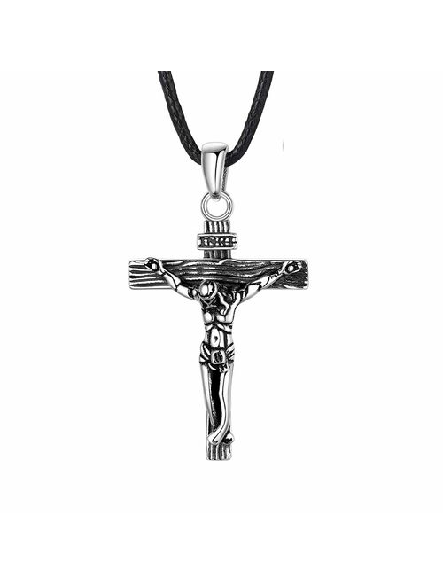 U7 Men Crucifix Cross Pendant with Chain Baptism Christian Jewelry Stainless Steel/18K Gold/Rose Gold Jesus Necklace, Free Engraving & Send Gift Box