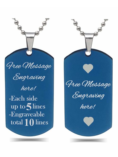 Interway Trading Personalized Regular Size Custom Message Engraved Stainless Steel Necklace Dog Tag Pendant with 26 inch (66cm) Chain,GiftBox and Keychain