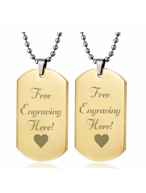 Interway Trading Personalized Regular Size Custom Message Engraved Stainless Steel Necklace Dog Tag Pendant with 26 inch (66cm) Chain,GiftBox and Keychain