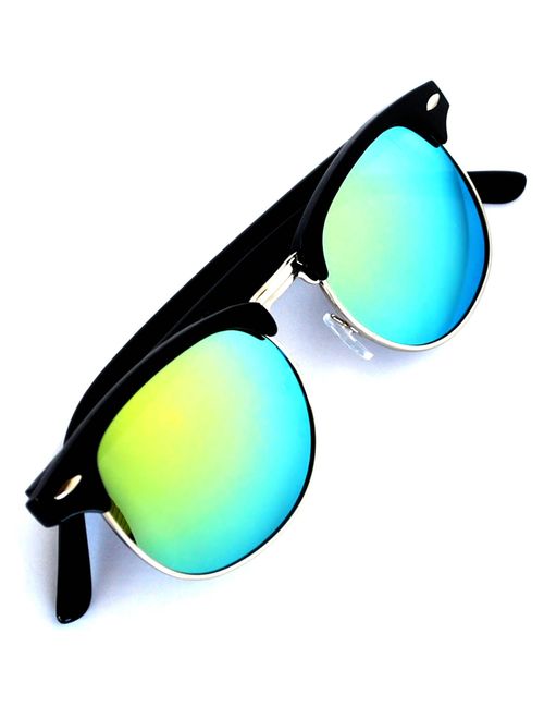 Retro Classic Sunglasses Metal Half Frame With Colored Lens Uv 400 OWL