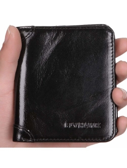 FlyHawk RFID Blocking Genuine Leather Wallets for Men Biford Mini&Slim Size Wallet