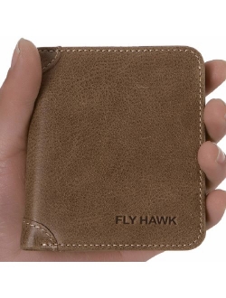 FlyHawk RFID Blocking Genuine Leather Wallets for Men Biford Mini&Slim Size Wallet