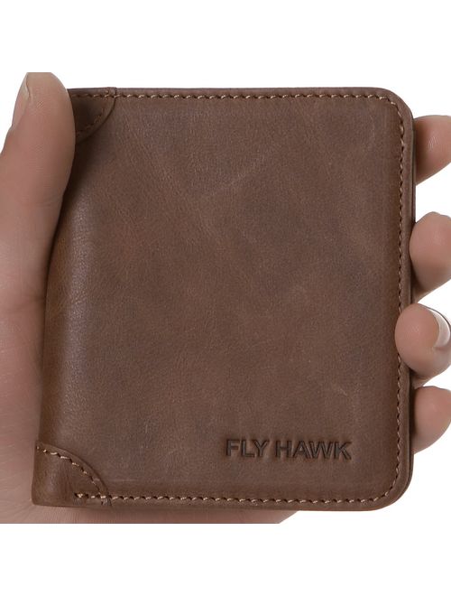 FlyHawk RFID Blocking Genuine Leather Wallets for Men Biford Mini&Slim Size Wallet