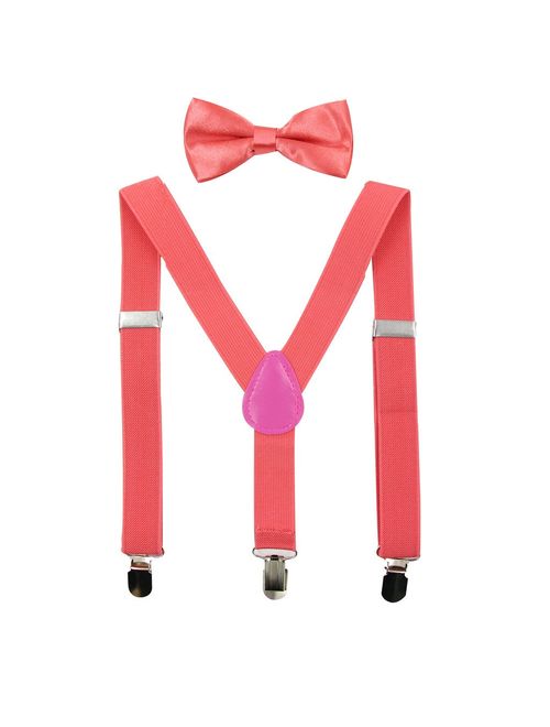 Hanerdun Kids Suspenders Bowtie Sets Adjustable Suspender Set for Boys and Girls