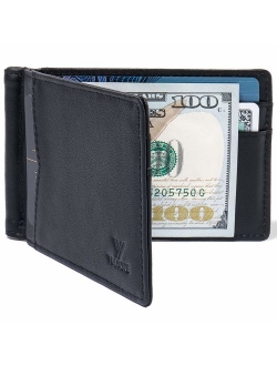 YBONNE Mens New Slim Wallet with Money Clip Front Pocket RFID Blocking Bifold Leather Card Holder Minimalist Mini Billfold Gift Box