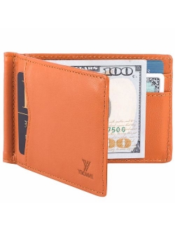 YBONNE Mens New Slim Wallet with Money Clip Front Pocket RFID Blocking Bifold Leather Card Holder Minimalist Mini Billfold Gift Box