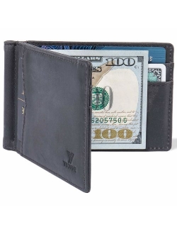 YBONNE Mens New Slim Wallet with Money Clip Front Pocket RFID Blocking Bifold Leather Card Holder Minimalist Mini Billfold Gift Box