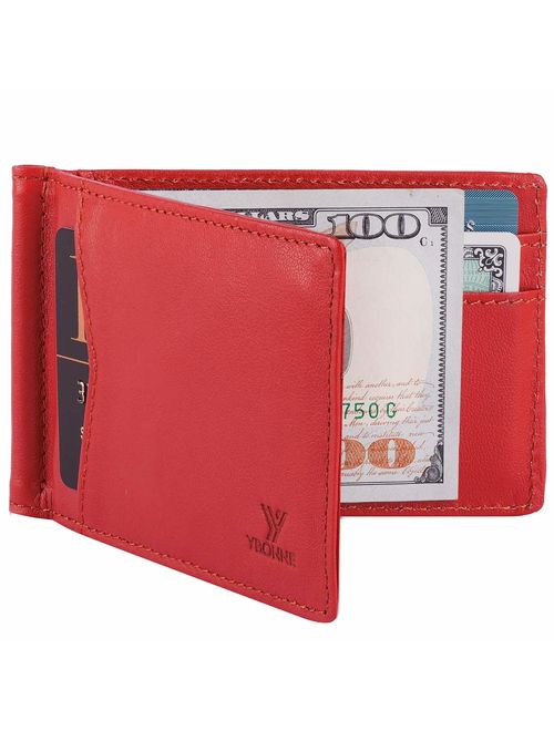 YBONNE Mens New Slim Wallet with Money Clip Front Pocket RFID Blocking Bifold Leather Card Holder Minimalist Mini Billfold Gift Box