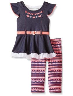 Little Lass Girls' Capri Set Denim Heart