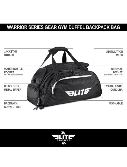 Elite Sports Boxing Gym Duffle Bag for MMA, BJJ, Jiu Jitsu Gear, Duffel Athletic Gym Backpack with Shoes Compartment