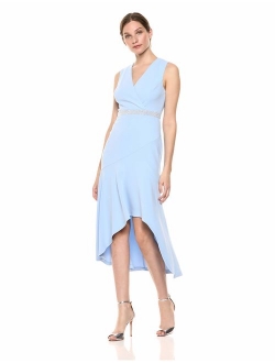 Women's Sleeveless V Neck Cocktail Dress with Embellished Waist