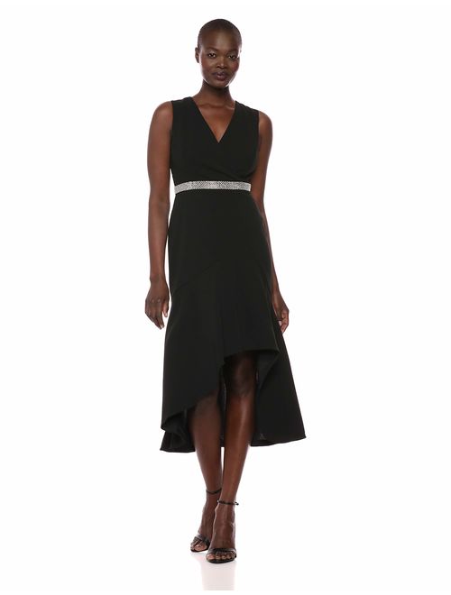 Calvin Klein Women's Sleeveless V Neck Cocktail Dress with Embellished Waist