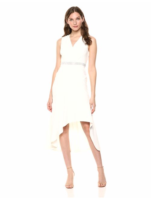 Calvin Klein Women's Sleeveless V Neck Cocktail Dress with Embellished Waist