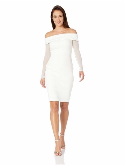 Women's Petite Off The Shoulder Sheath with Illusion Sleeves Dress