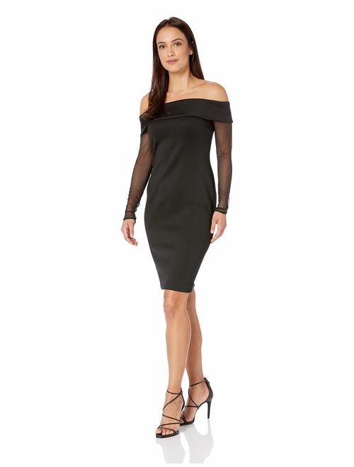 Calvin Klein Women's Petite Off The Shoulder Sheath with Illusion Sleeves Dress