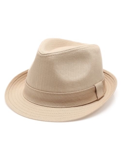 Classic Trilby Short Brim 100% Cotton Twill Fedora Hat with Band