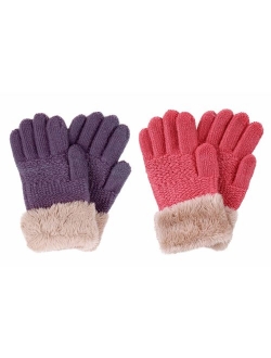 2 & 3 Pack Kids Touchscreen Winter Knit Gloves with Faux Fur Cuff