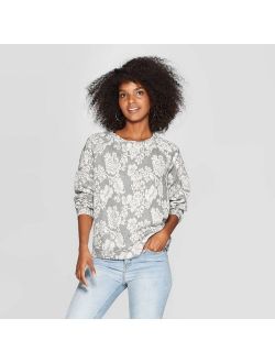 Women's Floral Print Crewneck Blouse - Knox Rose Gray