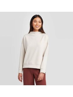 Women's Dolman Sleeve Mock Turtleneck Sweatshirt Prologue Cream
