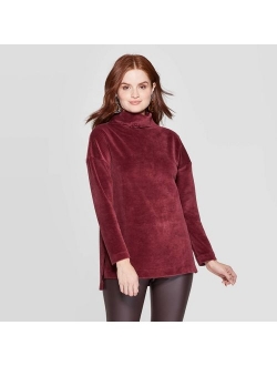 Women's Mock Turtleneck Velour Rib-Knit Tunic Sweatshirt - A New Day