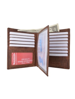 Marshal Bifold Genuine Leather RFID Blocking Wallet For Men Card Slots, 2 Bill Compartments, ID Windows, Money,