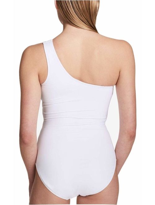 Calvin Klein Women's One-Shoulder Starburst One-Piece Swimsuit in Soft White