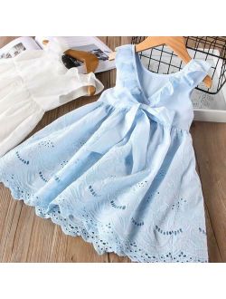 Toddler Girls Sleeveless Knee Length Ruffles And Lace Summer Cotton Dress