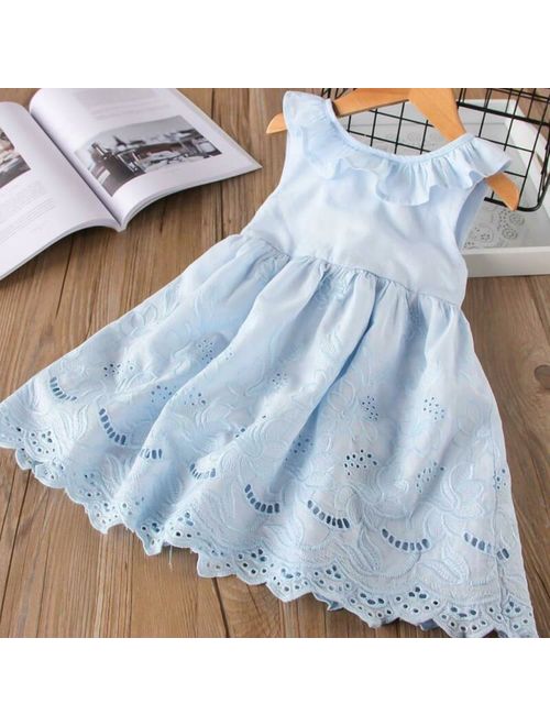 Toddler Girls Sleeveless Knee Length Ruffles And Lace Summer Cotton Dress