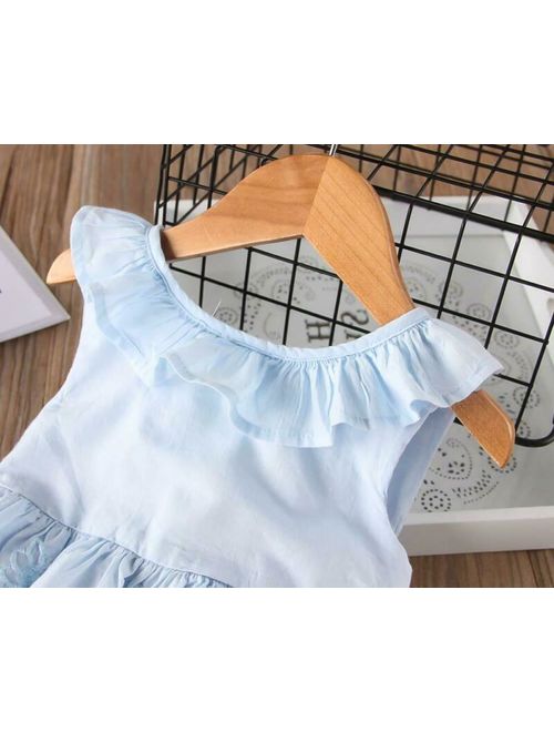 Toddler Girls Sleeveless Knee Length Ruffles And Lace Summer Cotton Dress