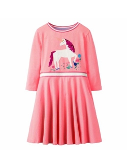 Baby Girl Cartoon Flower Cotton Dress Long Sleeve Winter Dresses for 2-8 Years Little Girls