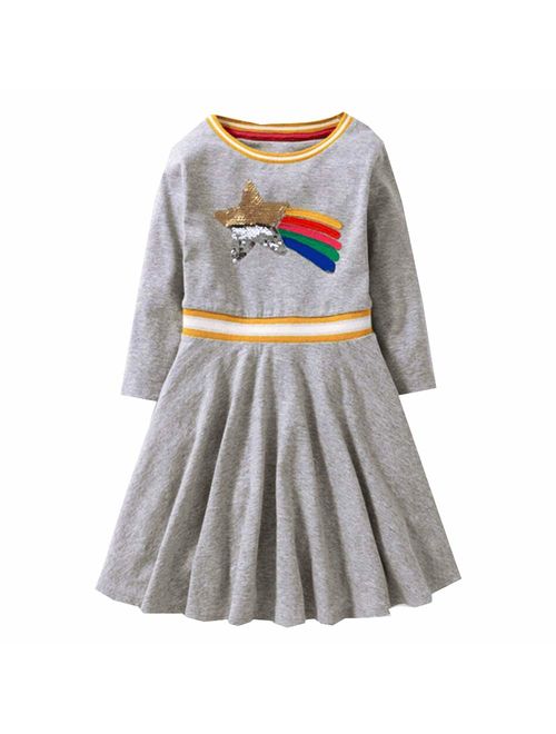 VIKITA Baby Girl Cartoon Flower Cotton Dress Long Sleeve Winter Dresses for 2-8 Years Little Girls