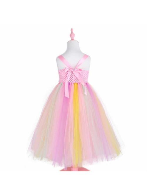 Kids Dress Girls Wedding Birthday Rainbow Princess Ball Gown Photography Hallowe