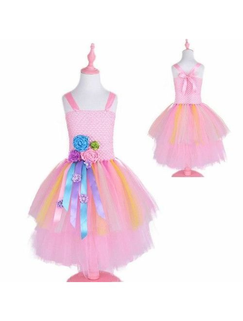 Kids Dress Girls Wedding Birthday Rainbow Princess Ball Gown Photography Hallowe